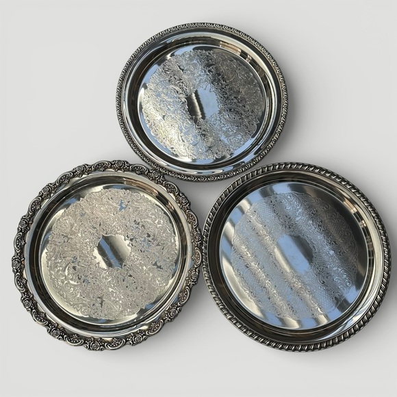 Vintage Oneida USA Leonard Silverplate Etched Serving Trays - Picture 9 of 9